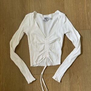 White Ruched Long Sleeve Top